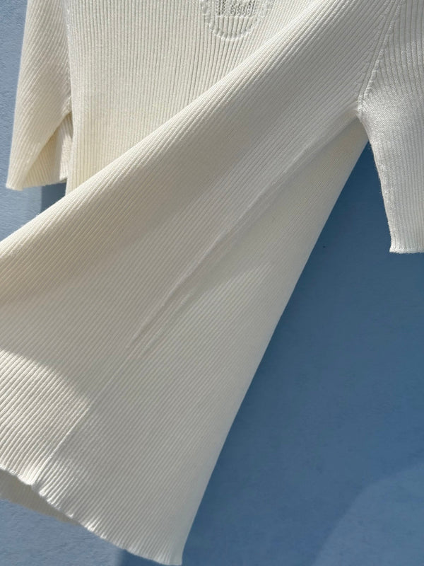 Fendi 25 Letter Hollow Knitted Short Sleeves top White Silk Cotton