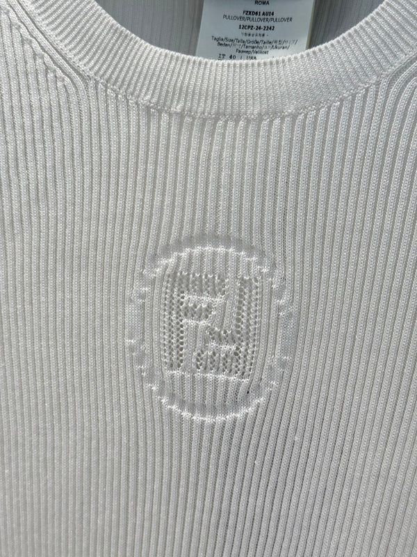 Fendi 25 Letter Hollow Knitted Short Sleeves top White Silk Cotton