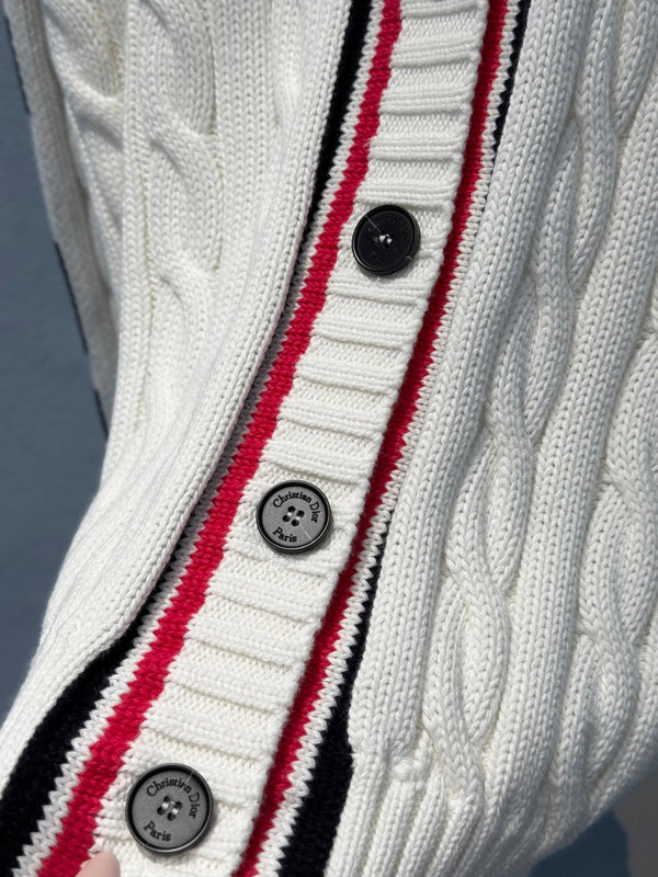 CD 25 Cardigan White Red Black Cotton