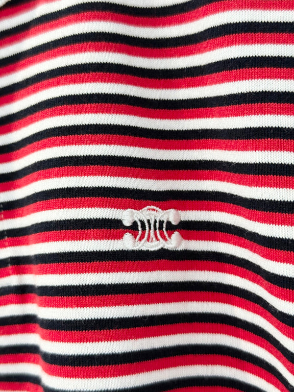 Celine 25 Striped Short-sleeved T-shirt Red White mix Black cotton