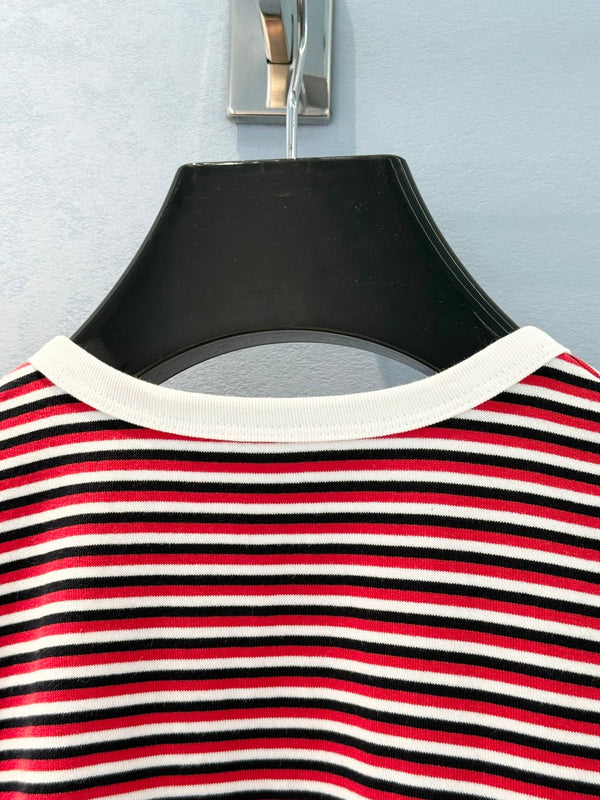 Celine 25 Striped Short-sleeved T-shirt Red White mix Black cotton