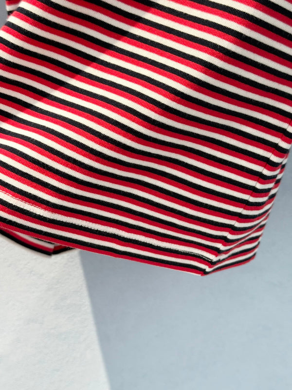 Celine 25 Striped Short-sleeved T-shirt Red White mix Black cotton