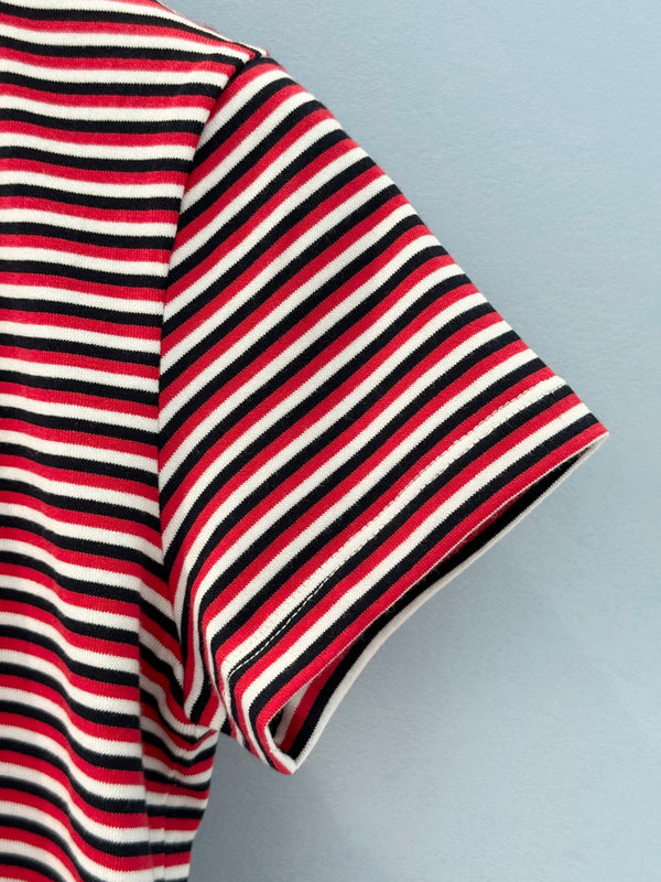 Celine 25 Striped Short-sleeved T-shirt Red White mix Black cotton