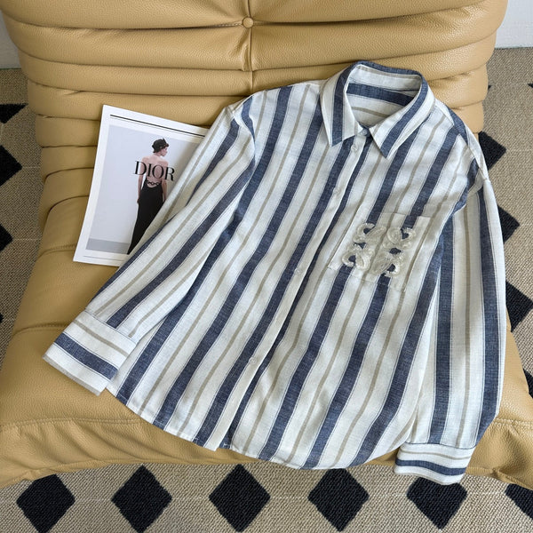 Loewe 25 Striped Shirt Blue mix White Linen