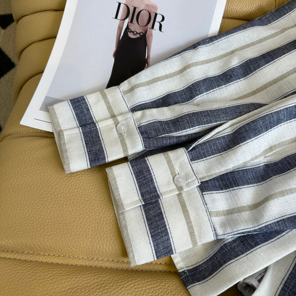 Loewe 25 Striped Shirt Blue mix White Linen