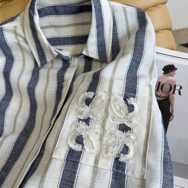 Loewe 25 Striped Shirt Blue mix White Linen
