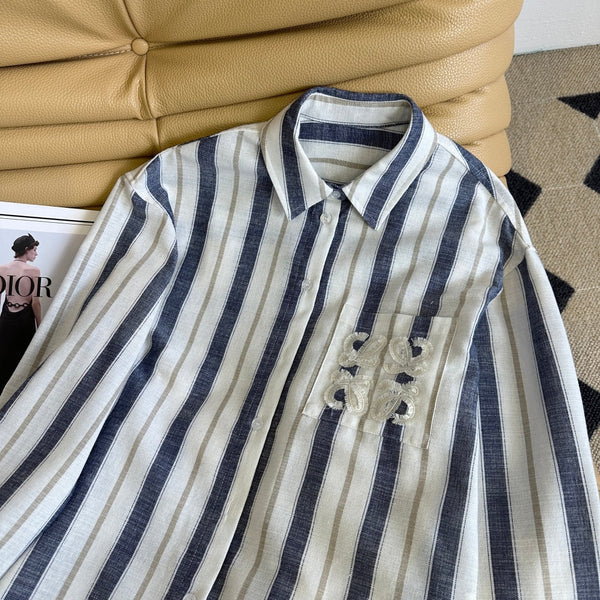 Loewe 25 Striped Shirt Blue mix White Linen
