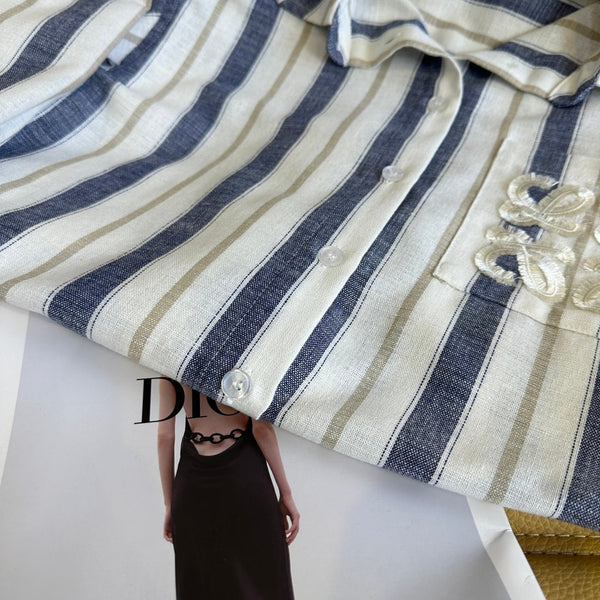 Loewe 25 Striped Shirt Blue mix White Linen