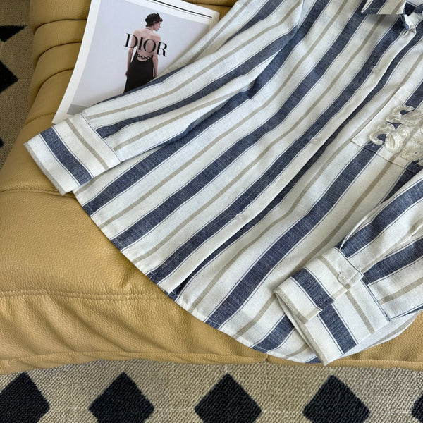 Loewe 25 Striped Shirt Blue mix White Linen