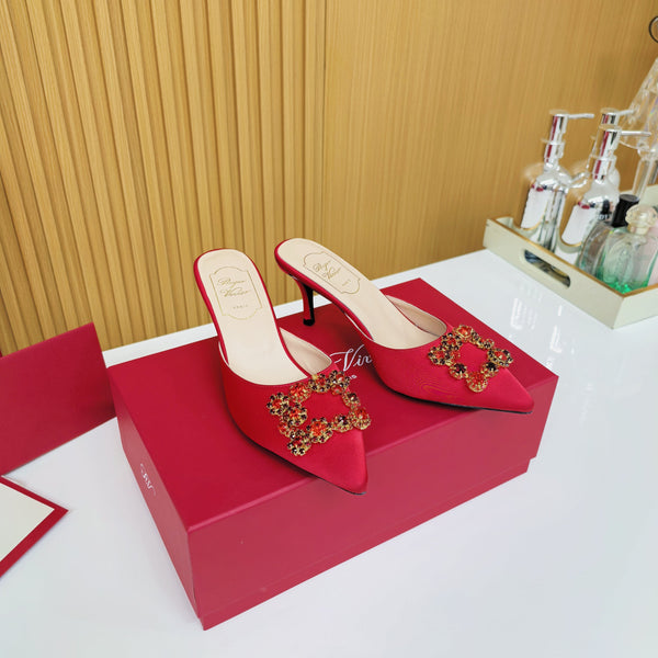 Viv Diamond Mules Red Silk 247391