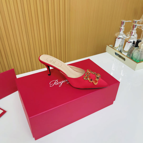 Viv Diamond Mules Red Silk 247391