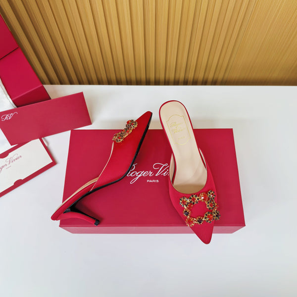 Viv Diamond Mules Red Silk 247391