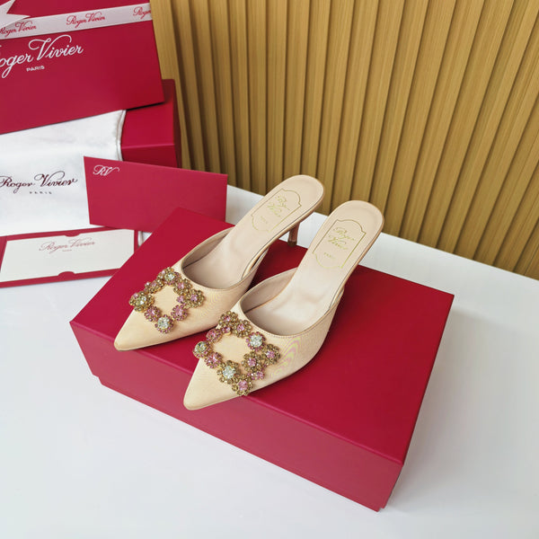 Viv Diamond Mules Champagne Silk 247392