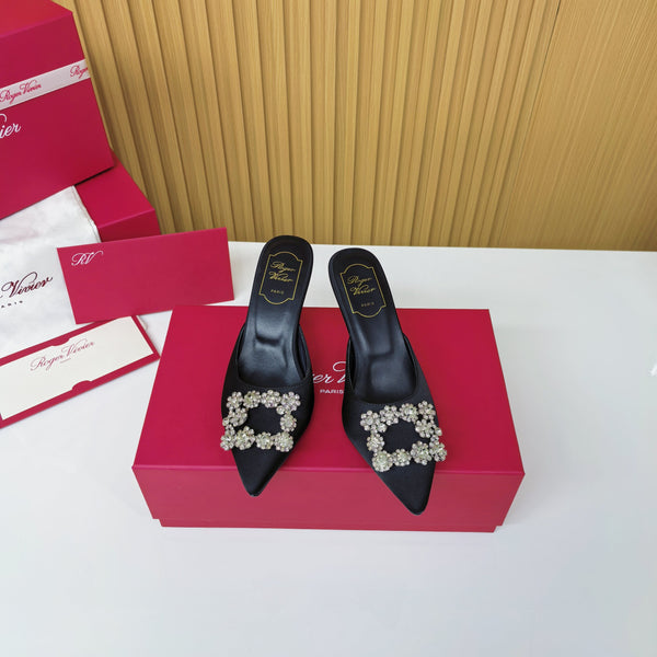 Viv Diamond Mules Black Silk 247394