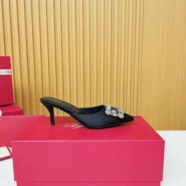 Viv Diamond Mules Black Silk 247394