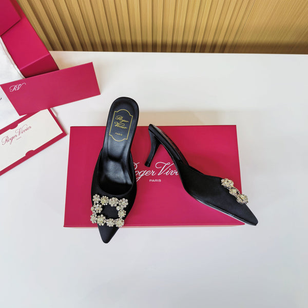 Viv Diamond Mules Black Silk 247394