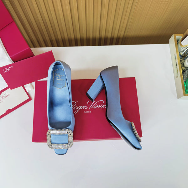 Viv Button Pumps Mist Blue Silk 247406