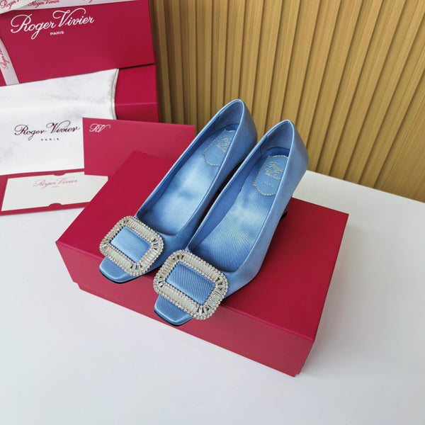 Viv Button Pumps Mist Blue Silk 247406