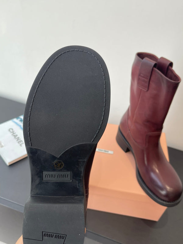 MiuMiu 26 heeled boots burgundy cowhide 521958