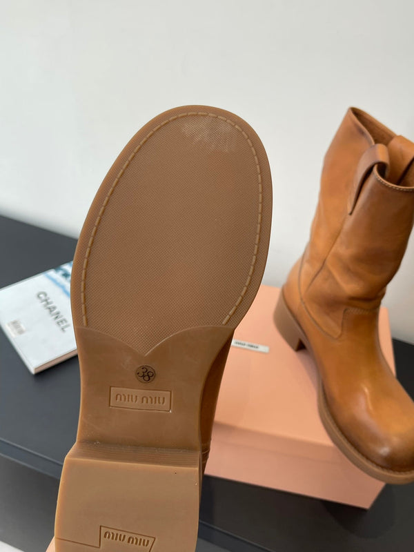 MiuMiu 26 heeled boots caramel brown cowhide 521959
