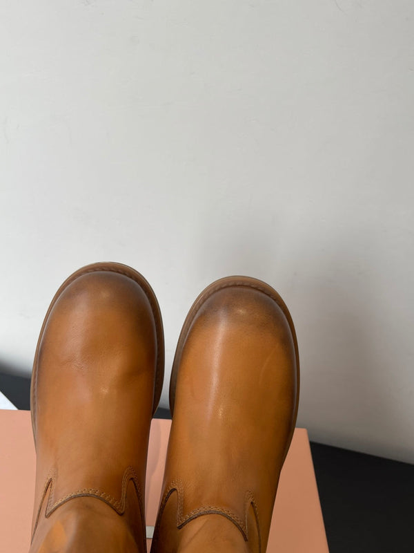 MiuMiu 26 heeled boots caramel brown cowhide 521959
