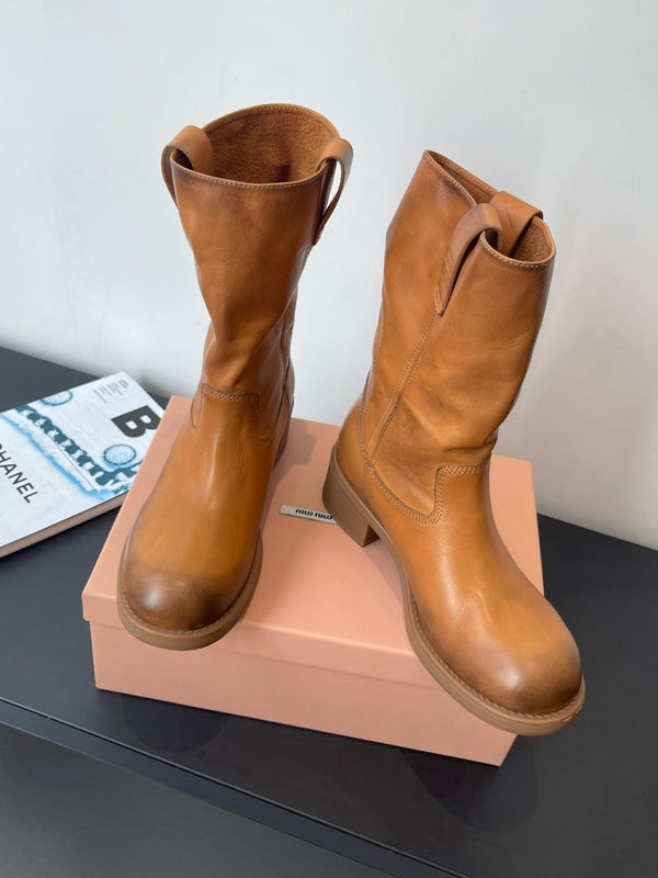 MiuMiu 26 heeled boots caramel brown cowhide 521959