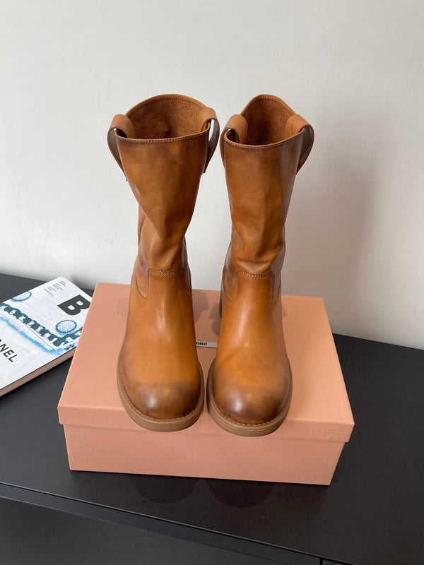 MiuMiu 26 heeled boots caramel brown cowhide 521959