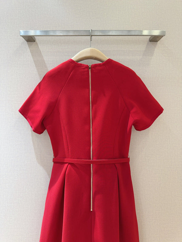 CD 25 Round Neck Raglan Sleeve Dress Red Polyester