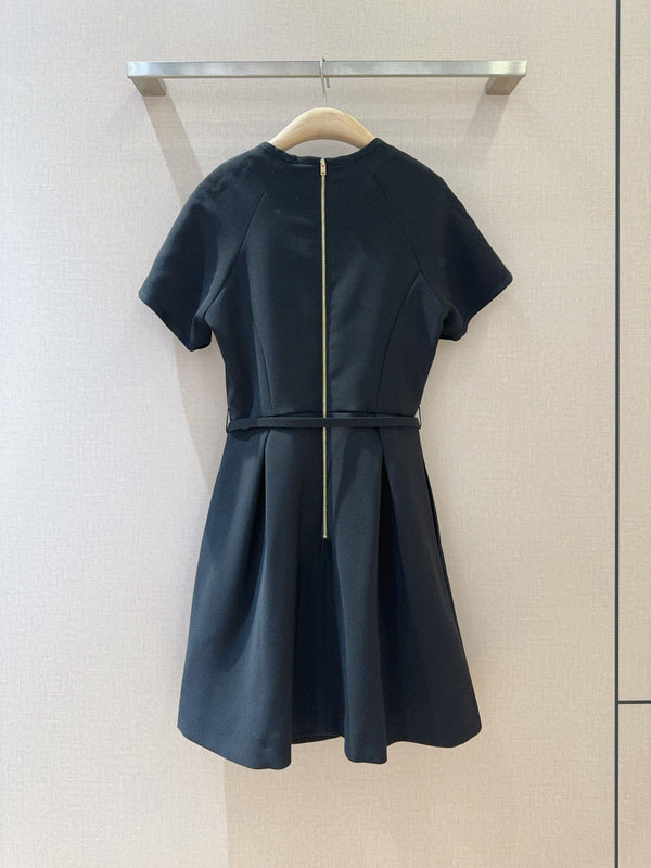 CD 25 Round Neck Raglan Sleeve Dress Black Polyester