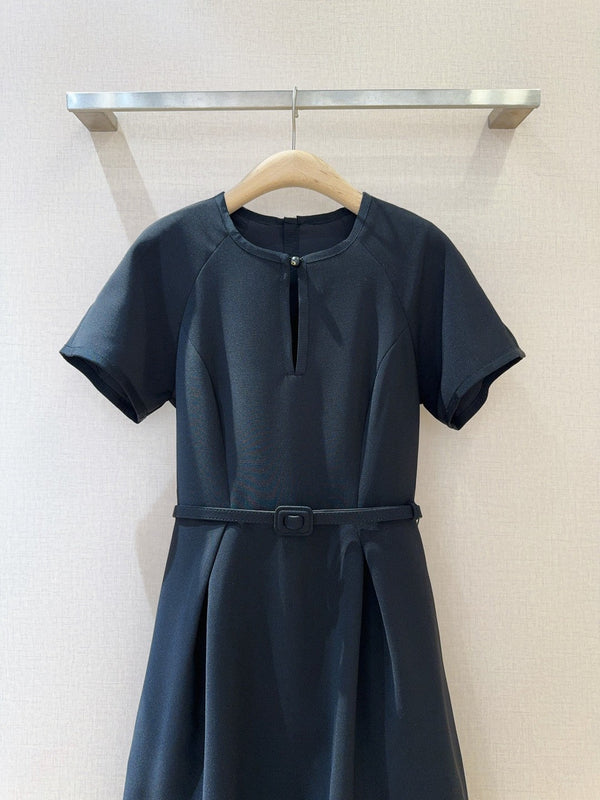 CD 25 Round Neck Raglan Sleeve Dress Black Polyester