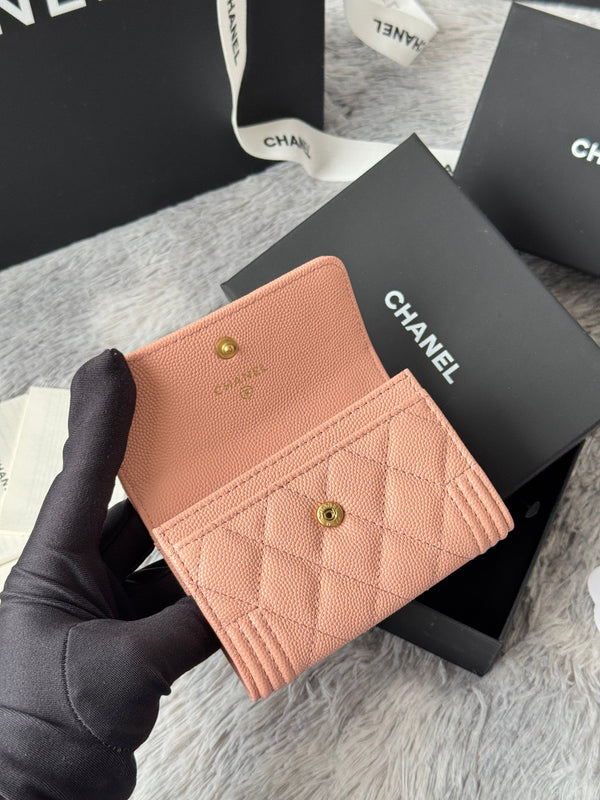 CC Boy Flap Card Holder Light Pink Gold-tone Grained Calfskin 242856