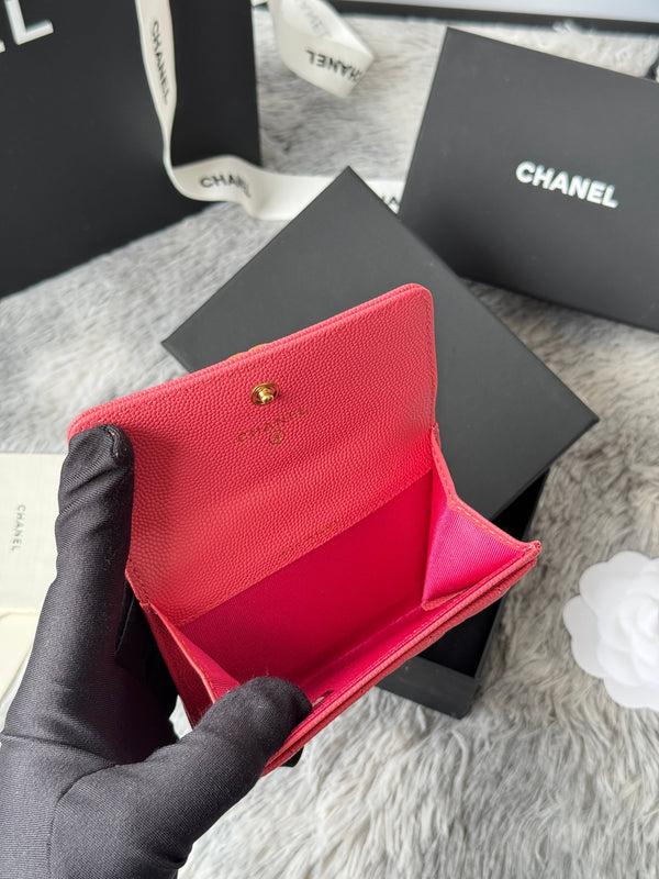 CC Boy Flap Card Holder Pink Gold-tone Grained Calfskin 242858