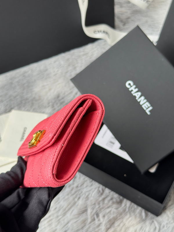 CC Boy Flap Card Holder Pink Gold-tone Grained Calfskin 242858