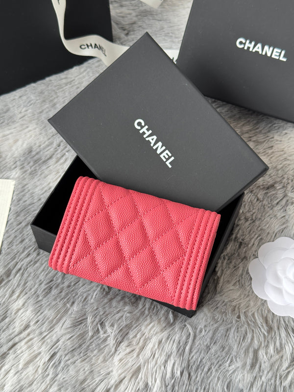 CC Boy Flap Card Holder Pink Gold-tone Grained Calfskin 242858