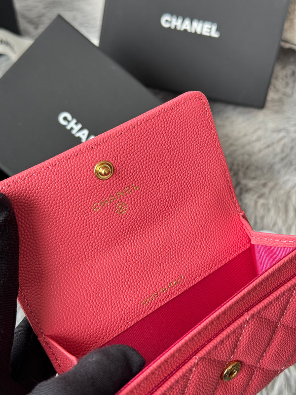 CC Boy Flap Card Holder Pink Gold-tone Grained Calfskin 242858