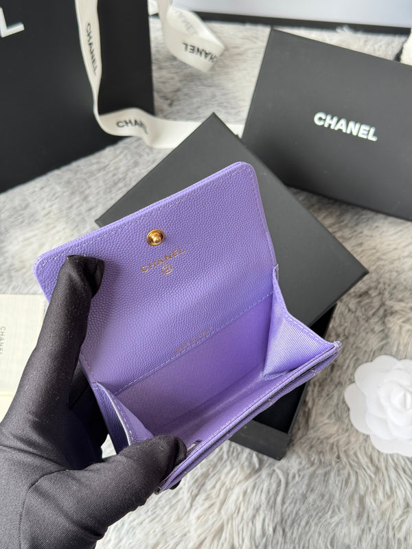 CC Boy Flap Card Holder Purple Gold-tone Grained Calfskin 242860