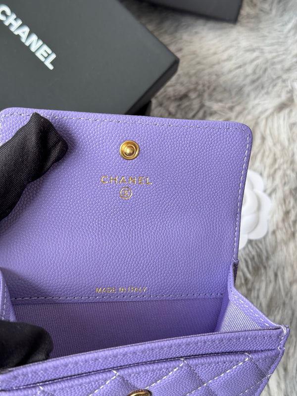 CC Boy Flap Card Holder Purple Gold-tone Grained Calfskin 242860