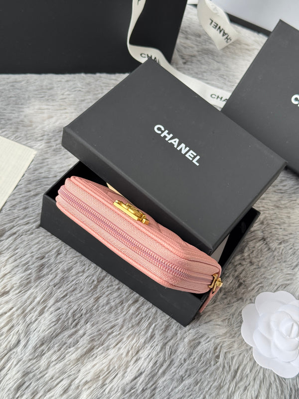 CC Classic Boy Coin Purse Light Pink Gold-tone Grained Calfskin 242874