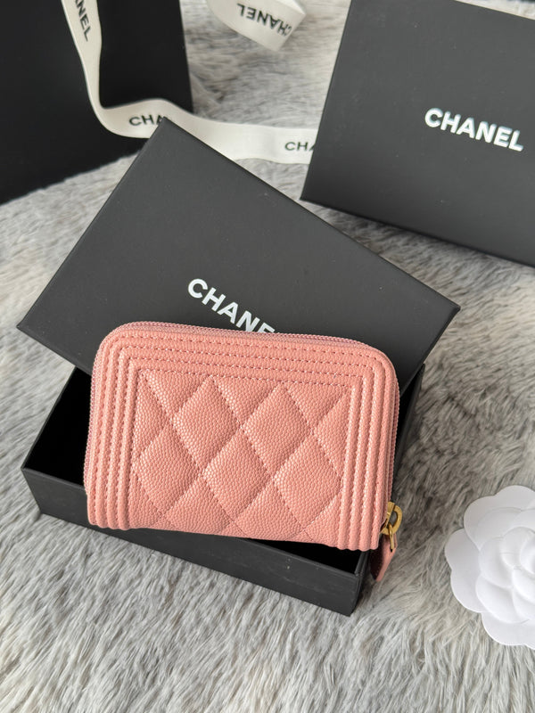 CC Classic Boy Coin Purse Light Pink Gold-tone Grained Calfskin 242874