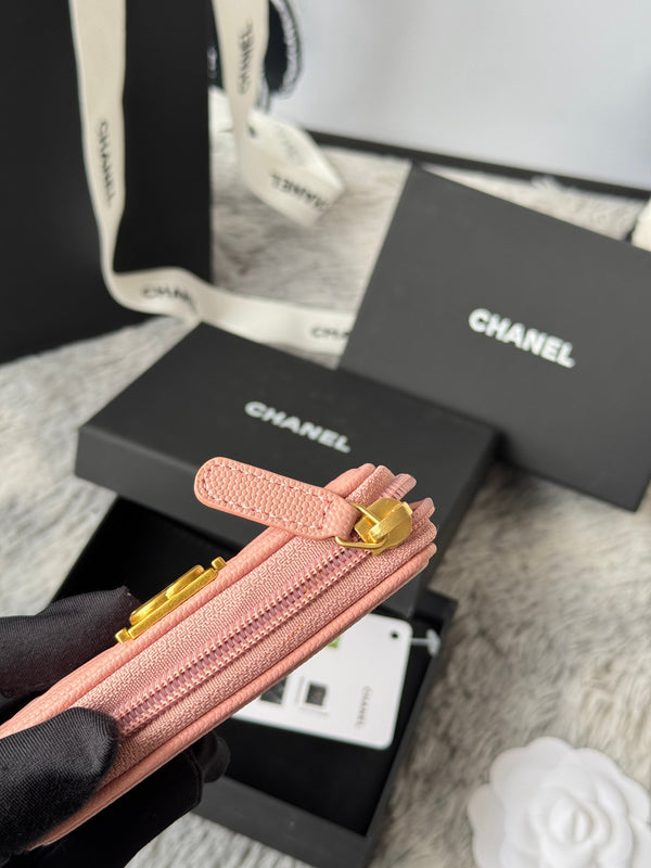 CC Classic Boy Coin Purse Light Pink Gold-tone Grained Calfskin 242874