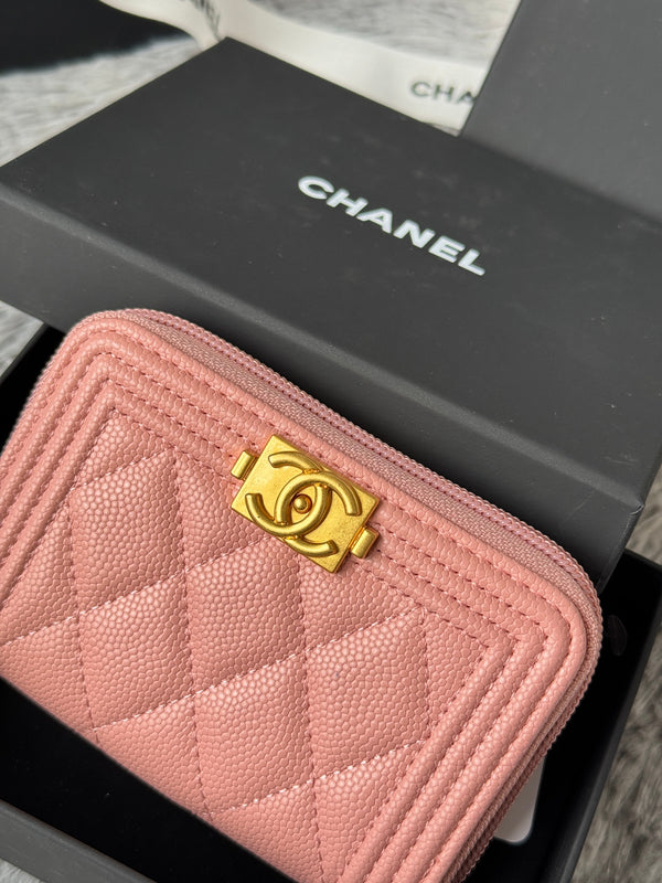 CC Classic Boy Coin Purse Light Pink Gold-tone Grained Calfskin 242874