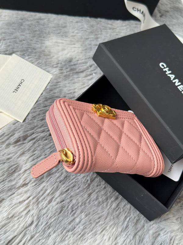 CC Classic Boy Coin Purse Light Pink Gold-tone Grained Calfskin 242874