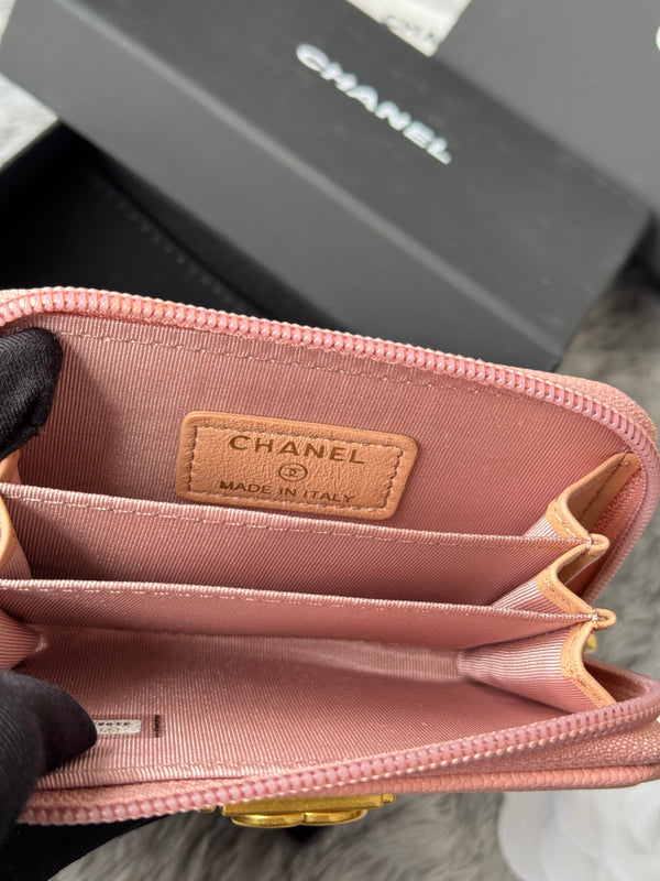 CC Classic Boy Coin Purse Light Pink Gold-tone Grained Calfskin 242874