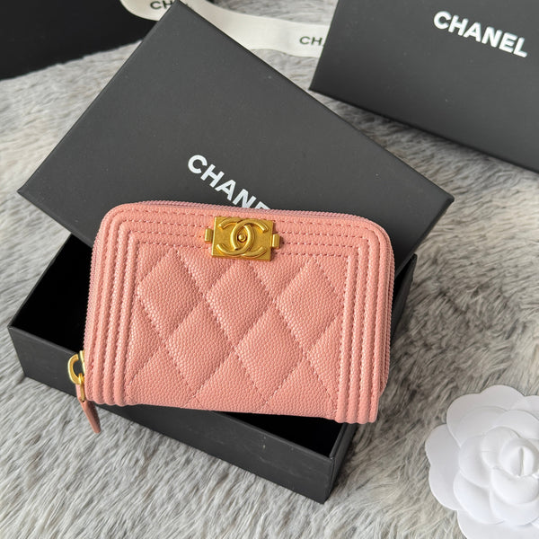 CC Classic Boy Coin Purse Light Pink Gold-tone Grained Calfskin 242874