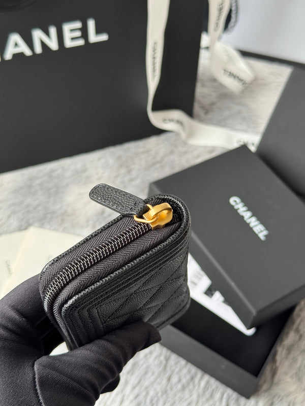 CC Classic Boy Coin Purse Black Gold-tone Grained Calfskin 242882