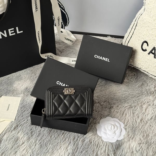 CC Classic Boy Coin Purse Black Sliver-tone Lambskin  242884