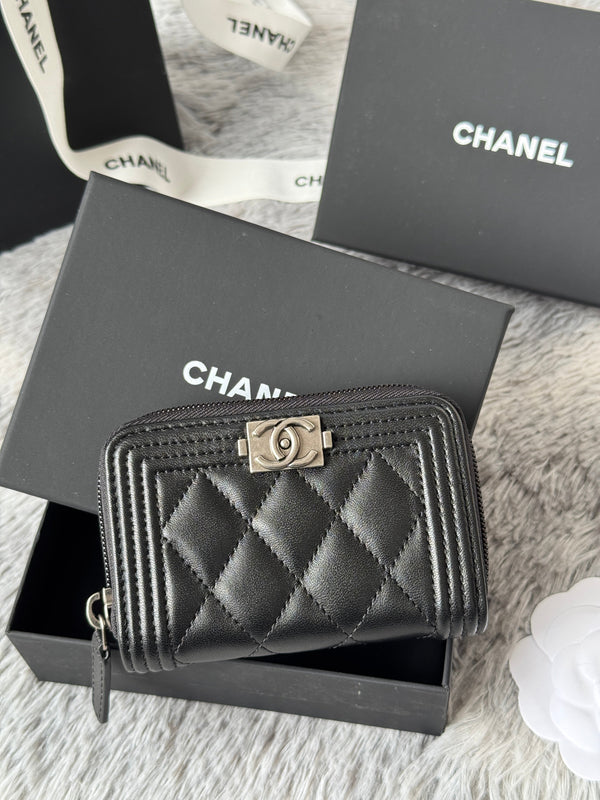 CC Classic Boy Coin Purse Black Sliver-tone Lambskin  242884