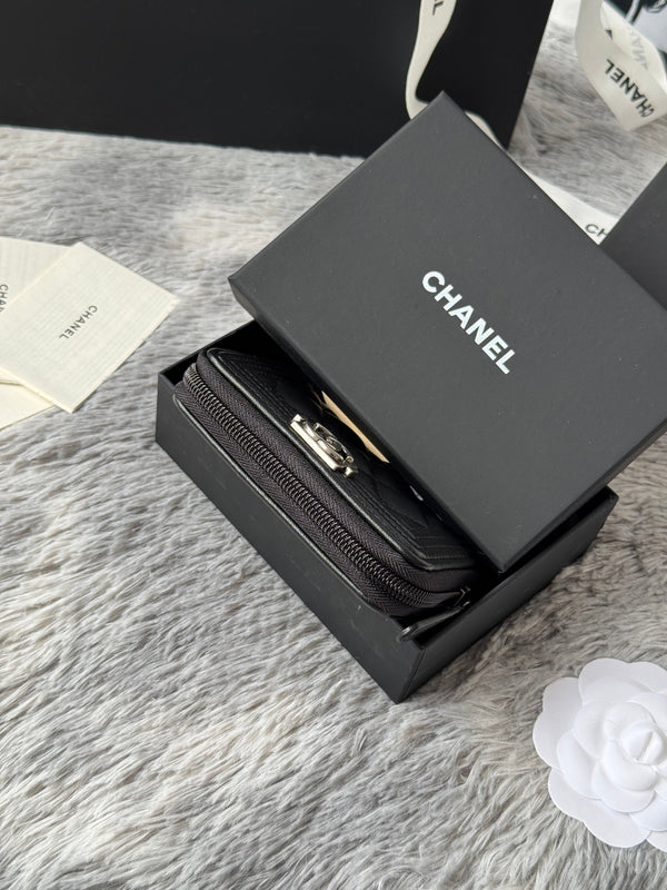 CC Classic Boy Coin Purse Black Sliver-tone Lambskin  242884