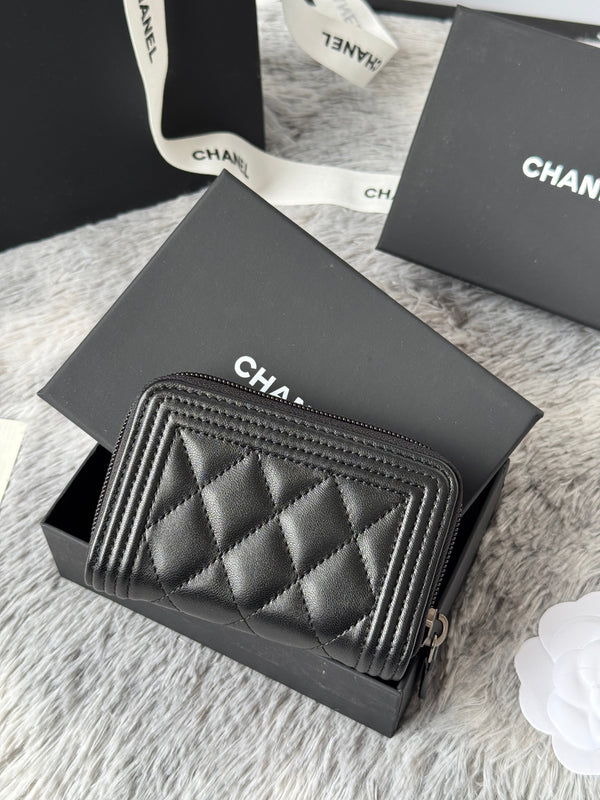 CC Classic Boy Coin Purse Black Sliver-tone Lambskin  242884