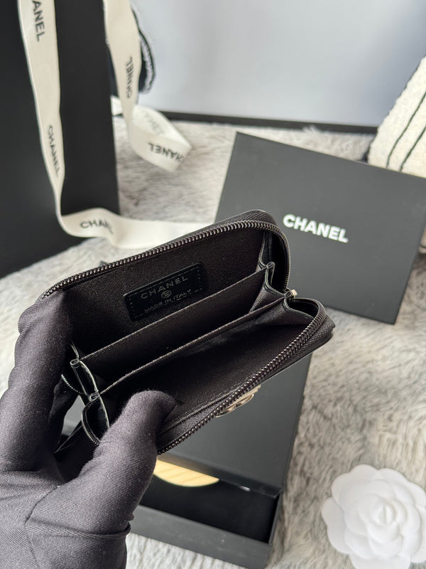 CC Classic Boy Coin Purse Black Sliver-tone Lambskin  242884